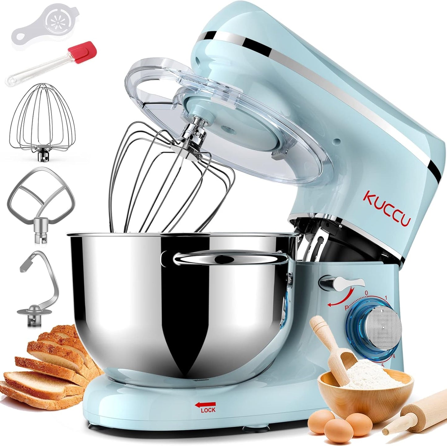 Stand Mixer, 6.5 Qt 660W, 6-Speed Tilt-Head Food Dough Mixer, Kitchen Electric Mixer with Stainless Steel Bowl,Dough Hook,Whisk, Beater, Egg white separator (6.5-QT, Blue)