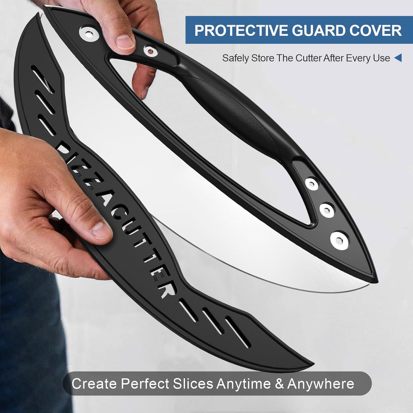 AILUROPODA 12-Inch Pizza Rocker Blade Cutter, Stainless Steel with Protective Cover, Silver