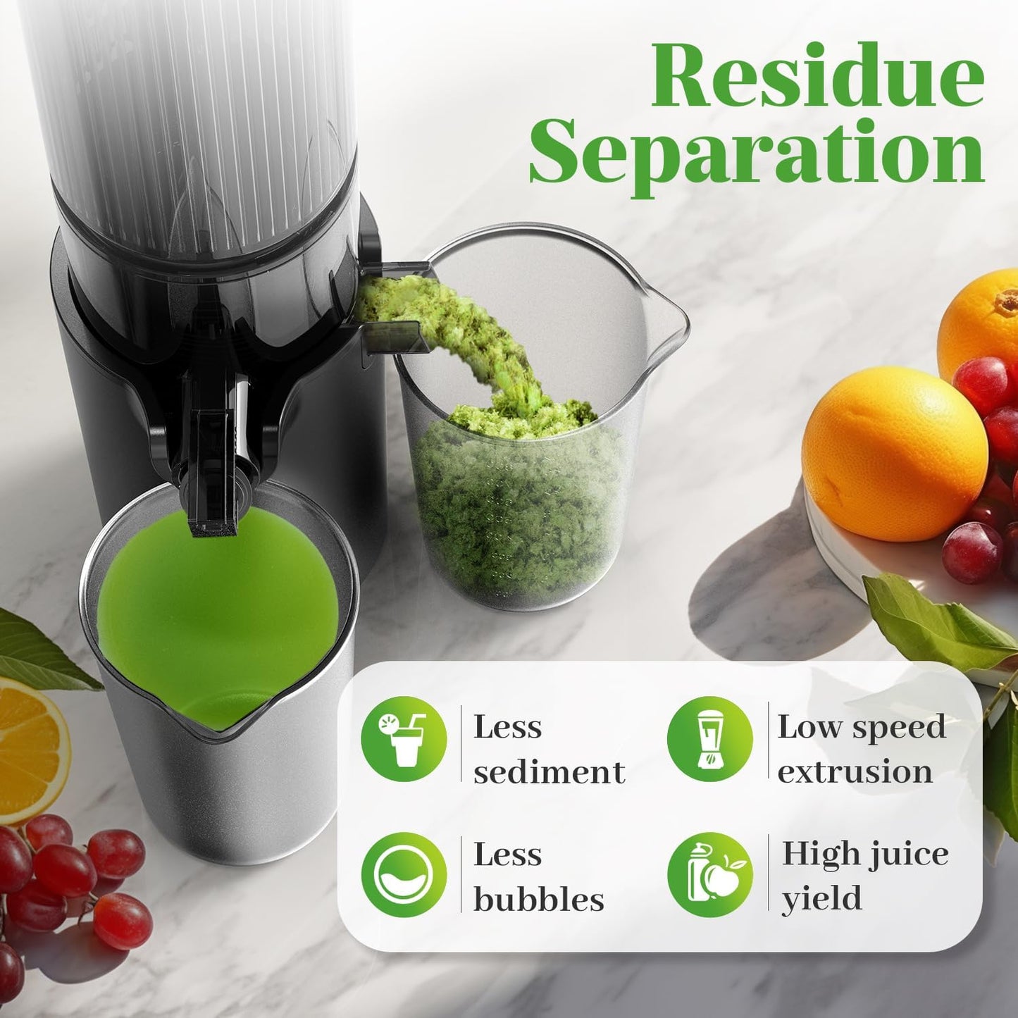 Cold Press Juicer, 5.4" Wide Feed Chute Juicers with 350w Power Motor, Slow Masticating Juicer Machine with High Juice Yield for Whole Vegetables & Fruits, Easy to Clean, Grey(pro)