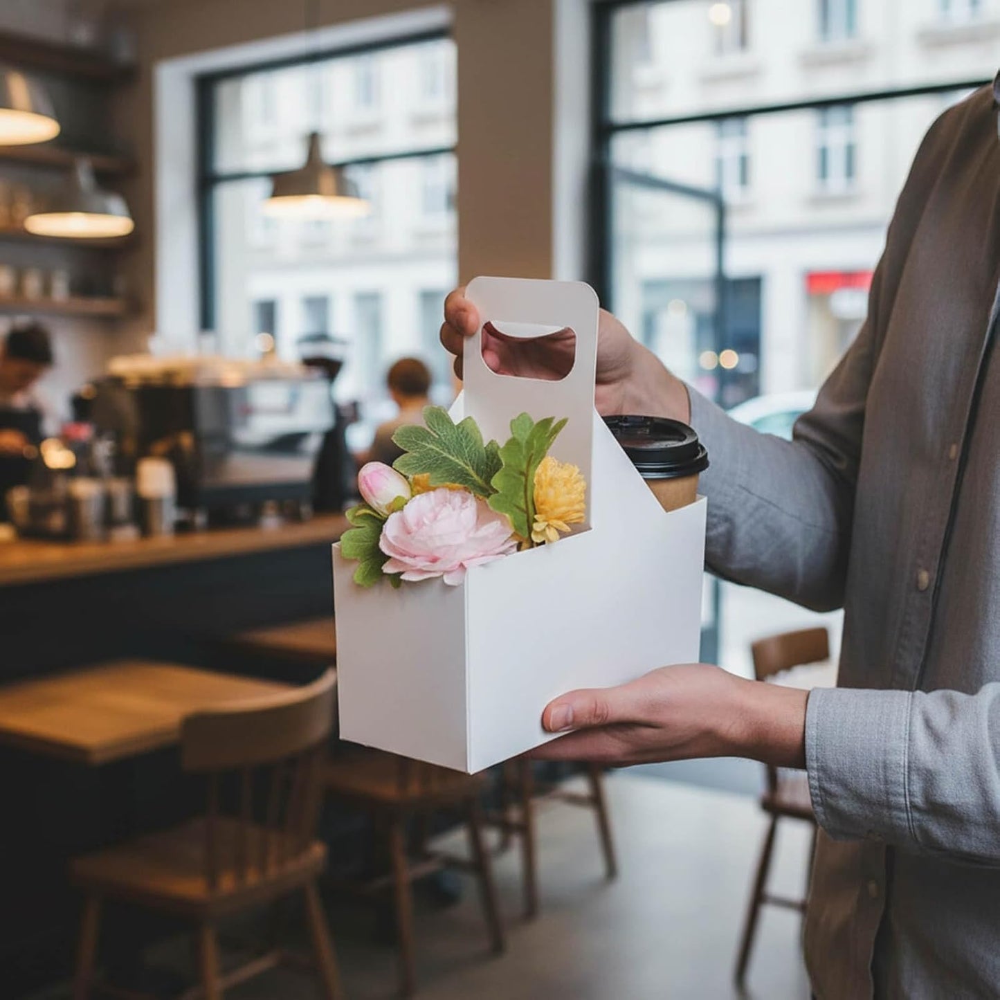 Kraft Paperboard 2-Cup Drink Carrier with Handle, 12-32 oz Coffee Cup Holder, Takeout Beverage Delivery, 15-Pack(Without Cups)