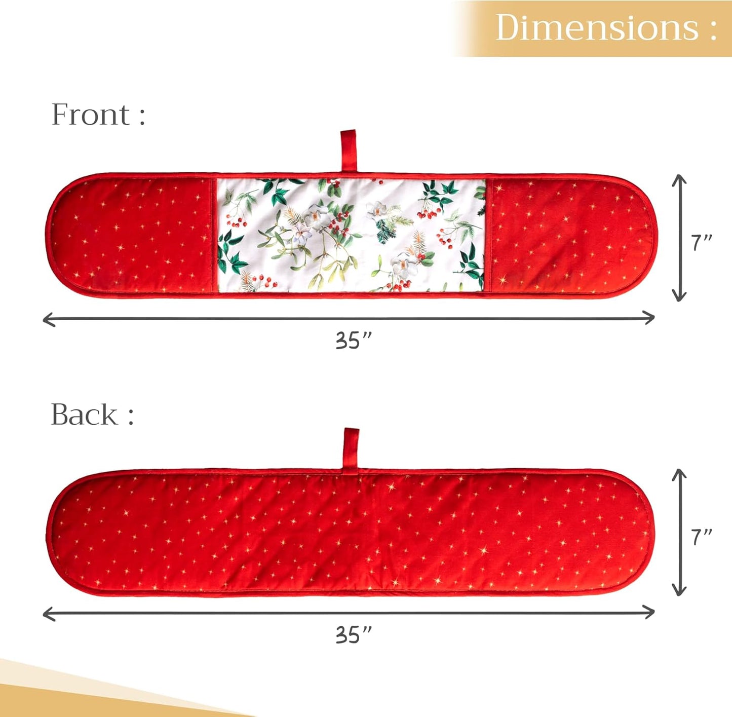 Maison d' Hermine Double Oven Mitts 100% Cotton 7"x35" Double Oven Mitt Heat Resistant BBQ Cooking Gloves with Loop, Baking, Grilling, Home, Kitchen, Handling Hot Pans (Noel)