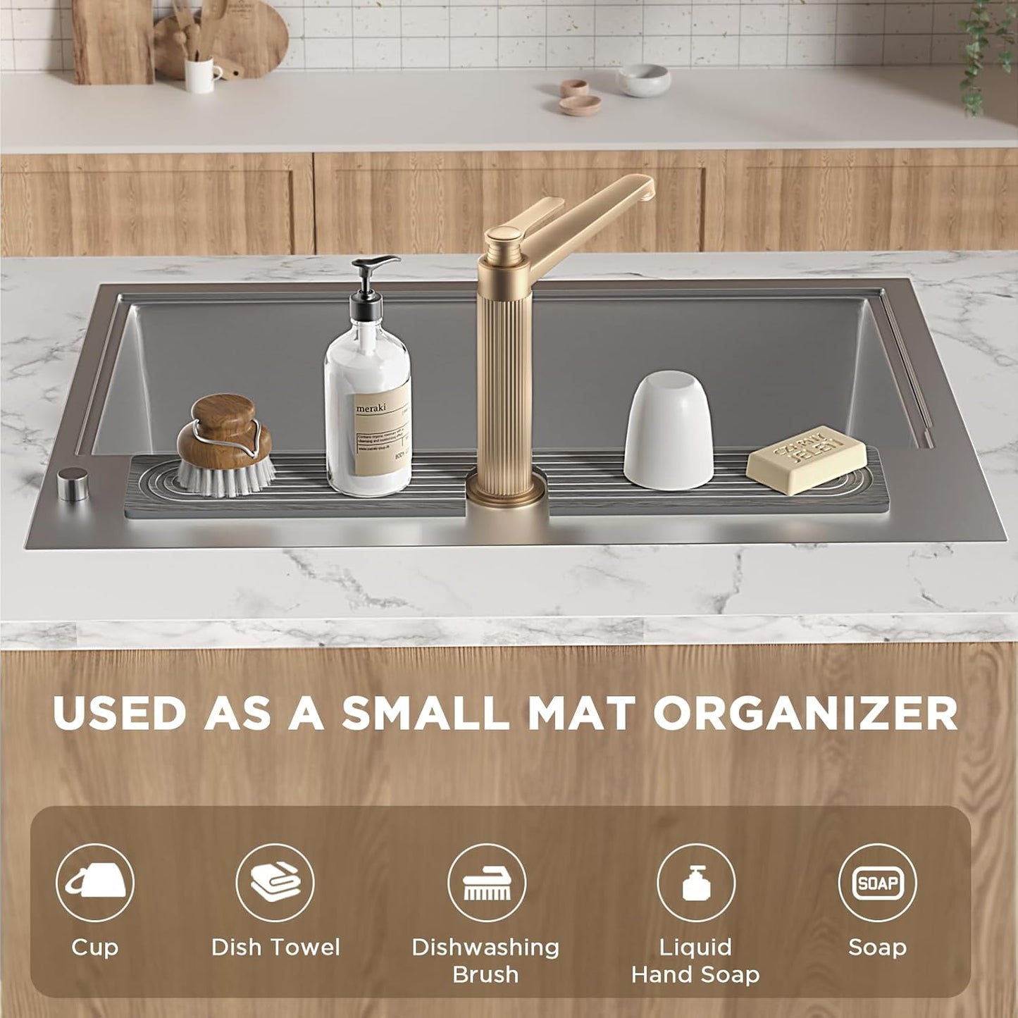 Faucet Mat for Kitchen Sink, Diatomite Stone Drying Sink Protectors, Bathroom Faucet Splash Guard, Quick Dry Water Absorbing, Non-Slip Stone Tray for Kitchen Counter, Grey, 23.6" x 3.9"