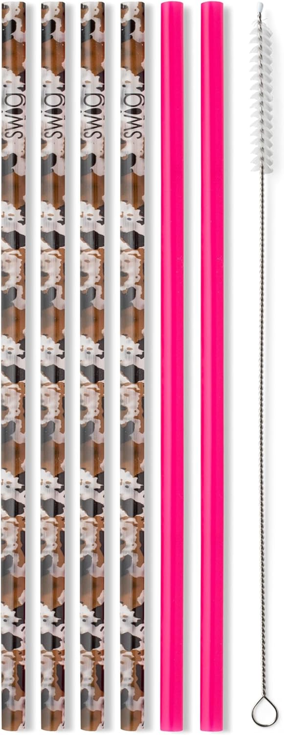 Swig Life Reusable Straws Hayride + Hot Pink Tall Straw Set & Cleaning Brush, Each Straw is 10.25 inch Long (Fits Swig Life 20oz Tumblers, 22oz, and 32oz Tumblers)