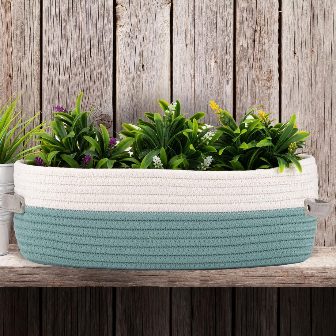 Cotton Rope Woven Toilet Paper Baskets for Organizing Decorative for Boho Decor Small Storage Gift 13"x5.9"x4" Mint Green