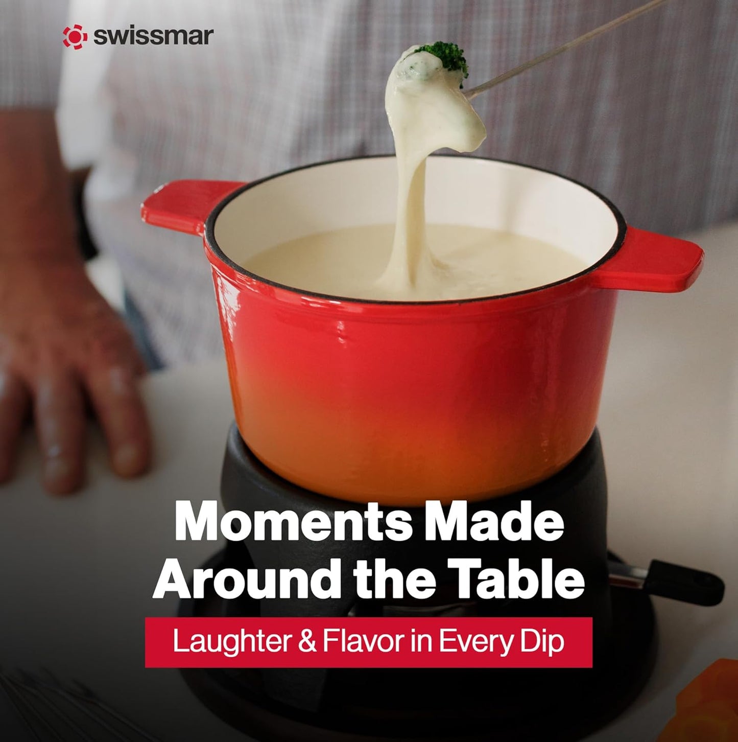 Swissmar Sierra Cast Iron Fondue Set, 1.6 Quart / 1.6 Liter – Perfect for Meat, Cheese, & Chocolate Fondues – Ideal for Family Bonding & Hosting Gifts - 12-Pieces, Gradient Orange