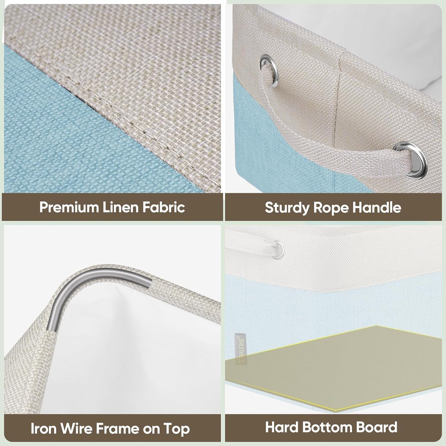 BALEINE 2 Pack Fabric Storage Bins for Shelves, Linen Storage Baskets for Organizing, Decorative Closet Bins for Clothes, Home (Skyblue, 12"x8"x8")