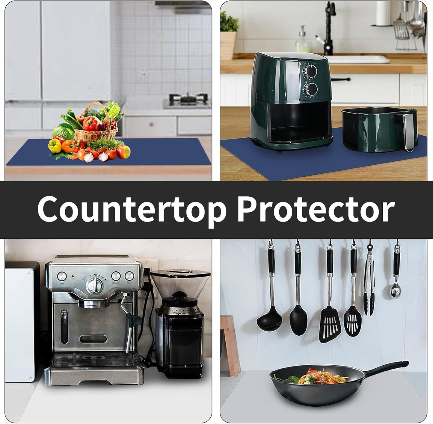 2MM Super Thick Large Silicone Mat, 23.6"x23.6" Silicone Mats for Kitchen Counter, Non-slip Heat Resistant Mat, Waterproof Countertop Protector Mats (Semitransparent)