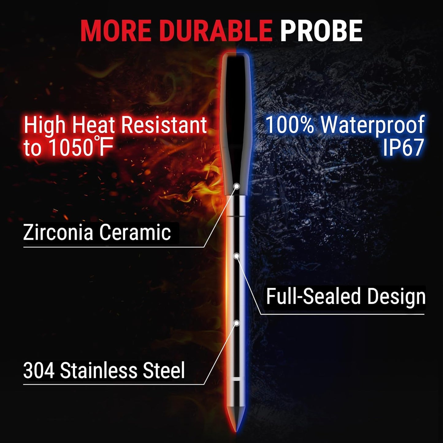 Thermopro TempSpike 600 ft Wireless Meat Thermometer Digital with Ultra-Thinner Probe, Bluetooth Meat Thermometer Wireless with LCD-Enhanced Booster for BBQ Grill Smoker Rotisserie Sous Vide