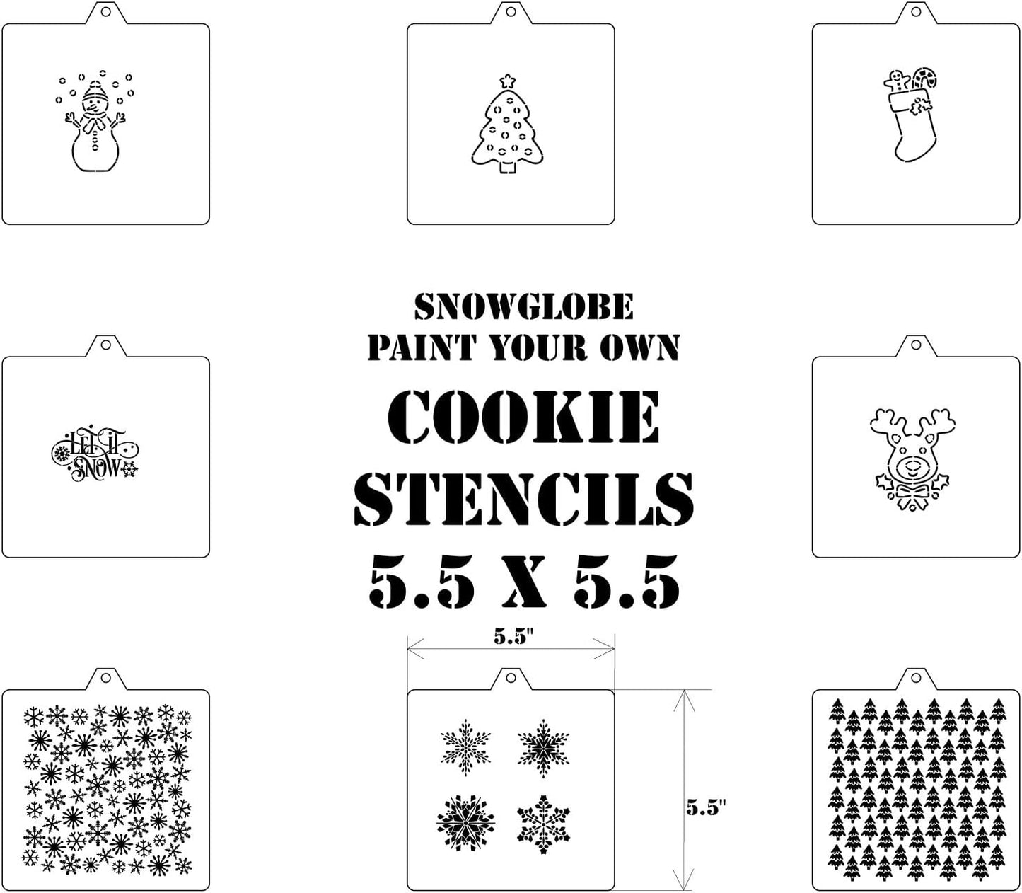 Snowglobe Cookie cutter and stencil set Winter Baking stencils and cutters bundle DIY Snowflake bakery decorating kit Christmas PYO Cookie cutter with stencils Royal Icing stencil (Snowglobe Set)