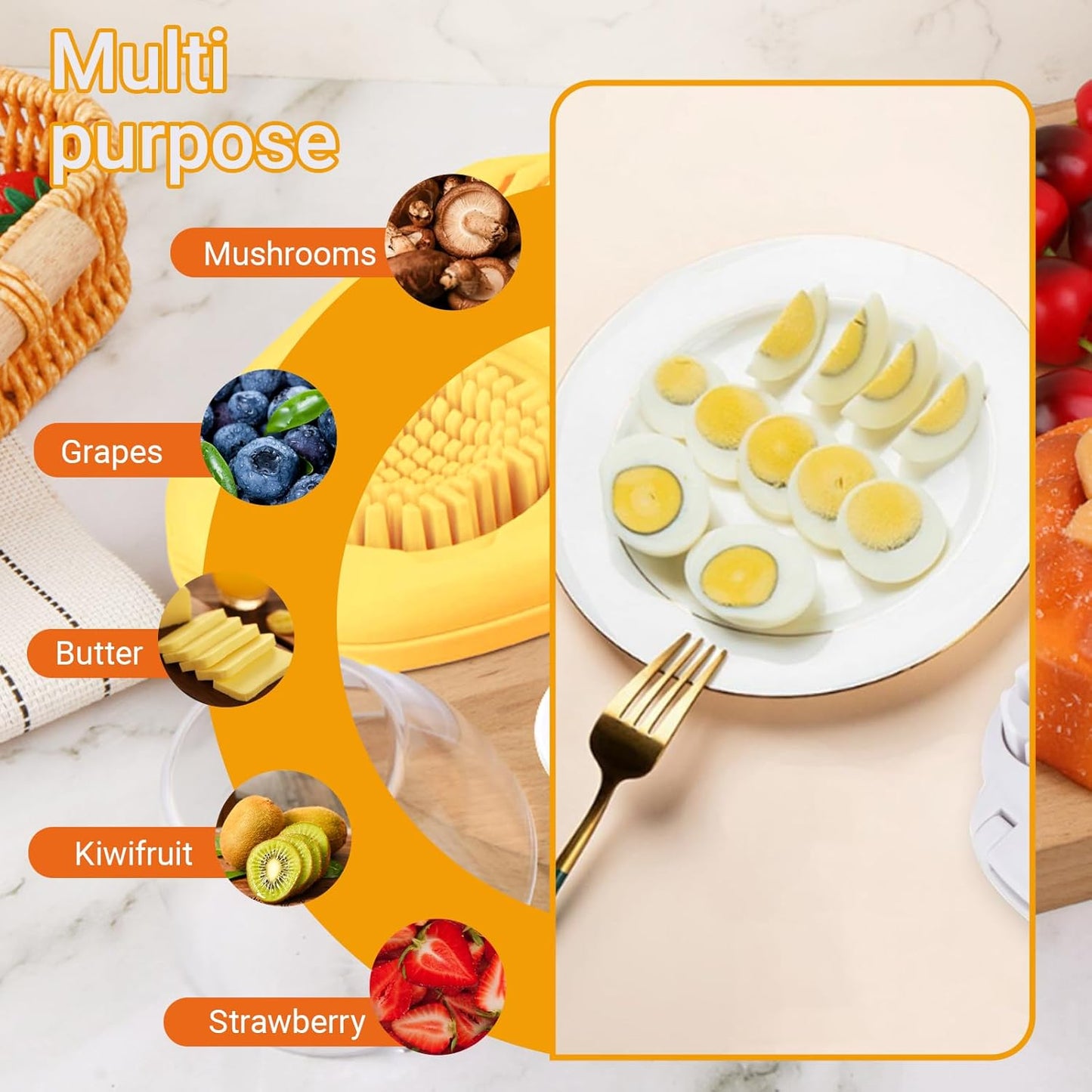 1 Pack Yellow Heavy Duty Egg Slicer with 3 Cutting Modes, Stainless Steel Egg Cutter for Hard Boiled Eggs, Strawberry, Grape, Mushroom, Kitchen Dicer Tool, Send Goods From Local Warehouse