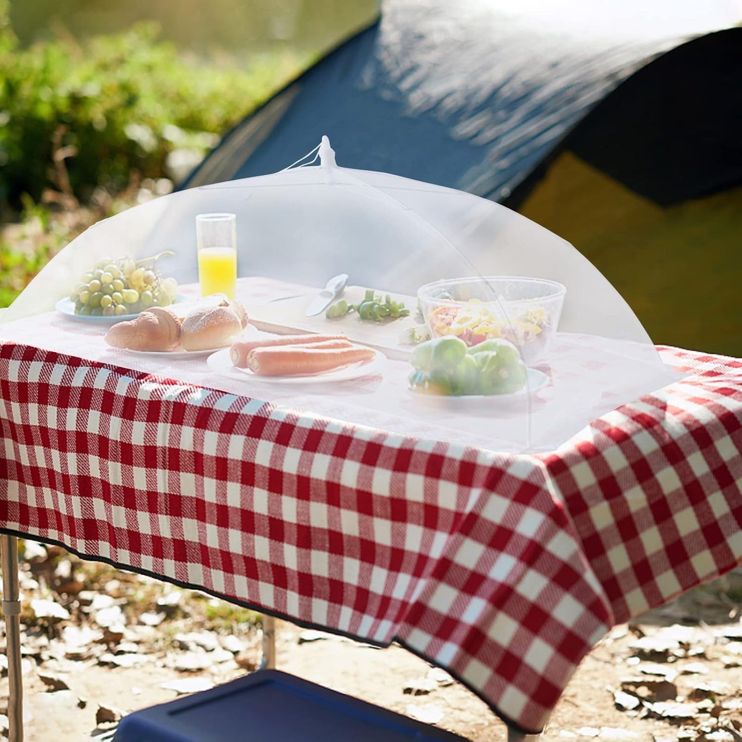 ZMCINER 5 Pack Food Tents Food Covers for Outdoors Mesh Screen Include 1 Extra Large (40"X 24") & 4 Standard (17"X 17") Collapsible and Reusable Mesh Food Covers for Outside, Fruit Cover