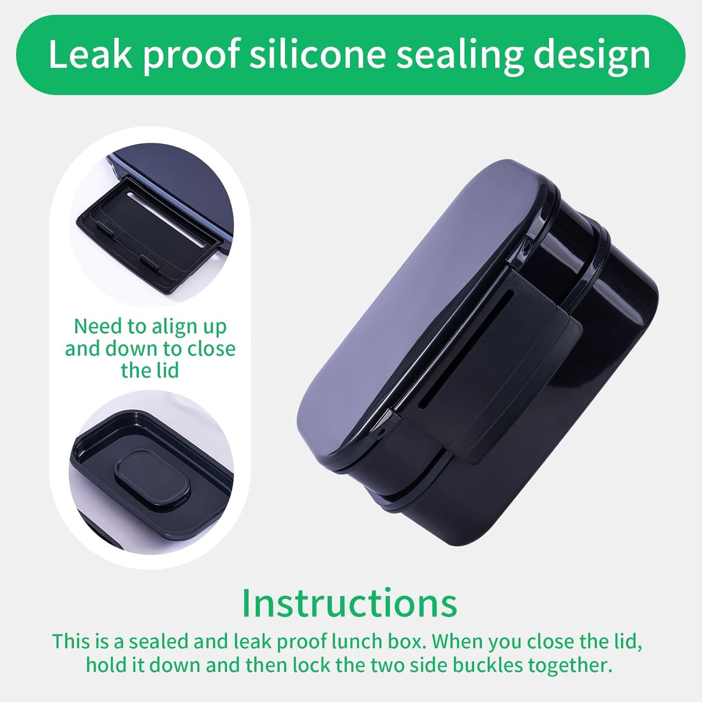 Lunchneo bento box for adults, separate for men and women, set of utensils and dipping containers, cute Japanese bento box, microwave heatable(Black)