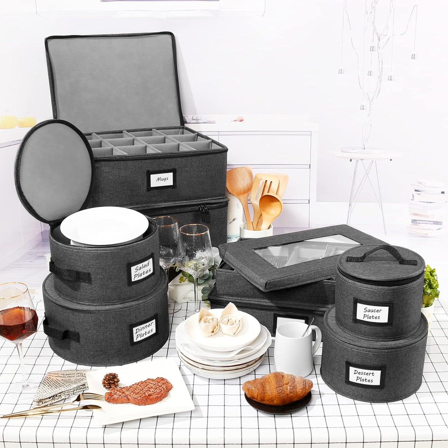 HOMELUX THEORY Mug Storage Box with Dividers Hard Shell China Storage Containers, Heavy Duty Coffee Cup Storage Box and Moving Boxes for Glassware Storage with Lid, Thick Surface, and Sturdy Handle