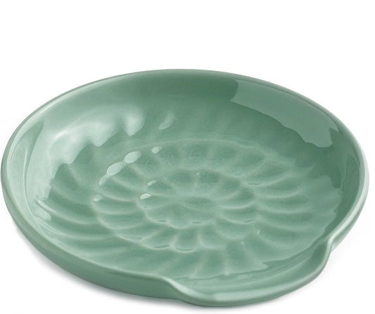 Ceramic Spoon Rest Cooking Spoon Holder for Stove Top, Modern Farmhouse Kitchen Decor for Multiple Utensil, Ladles Tongs Spatula - Green