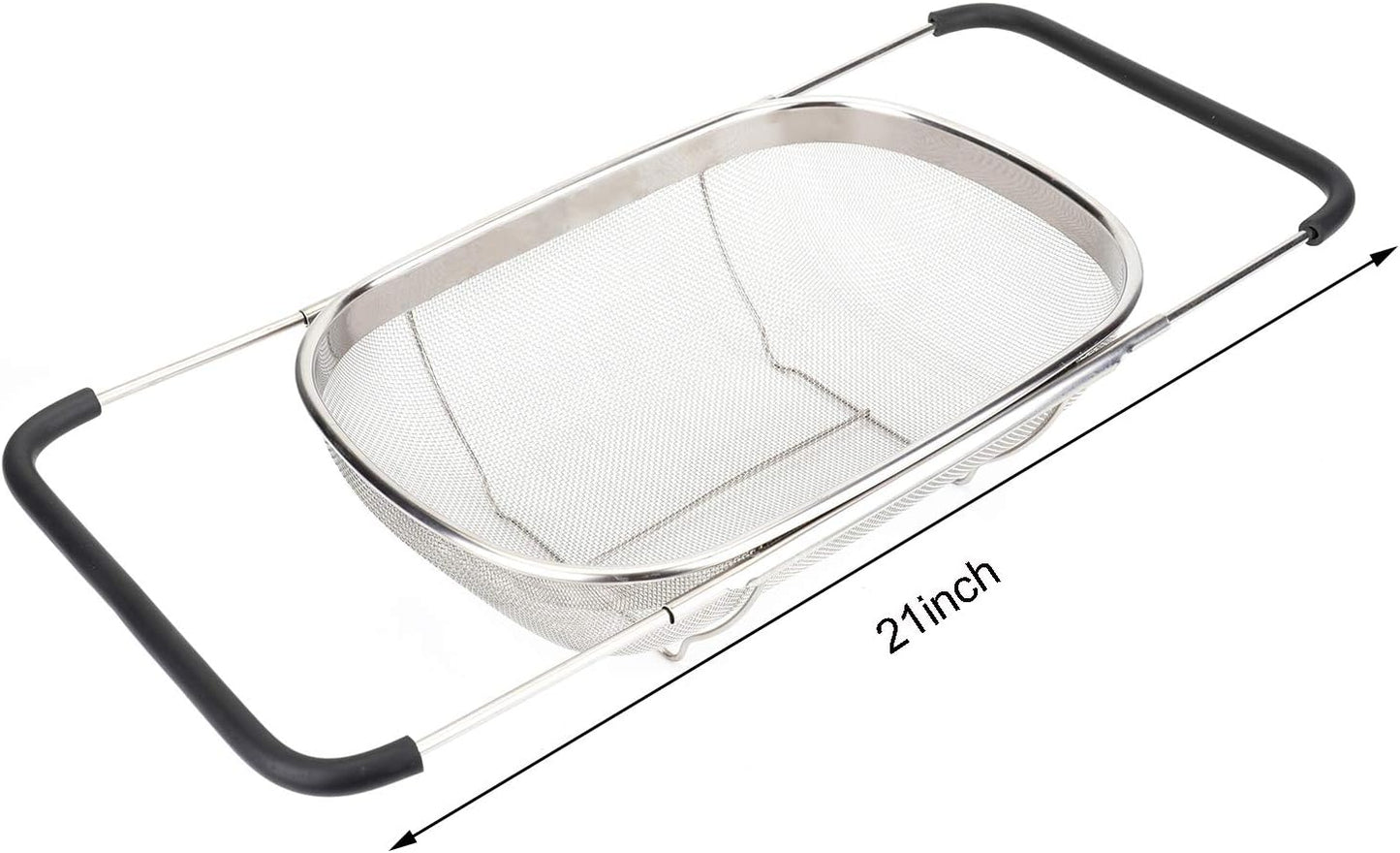 Suwimut 2 Pack Over the Sink Oval Colander for Kitchen, Stainless Steel Fine Mesh 6 Quart Strainer Basket with Expandable Rubber Grip Handles for Straining, Draining, Rinsing Fruits, Vegetables