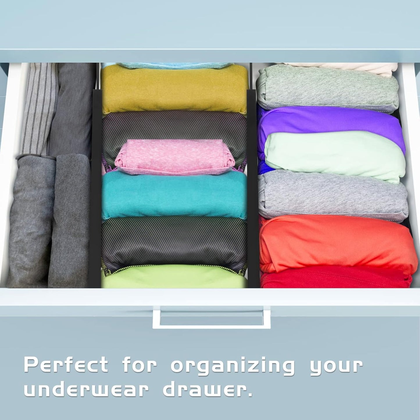 FJO 4 Pack Adjustable Bamboo Drawer Dividers - 12.5" - 21.7" Expandable Drawer Separators for Kitchen, Utensils, Clothes, Bedroom, Dresser, Bathroom (Black)