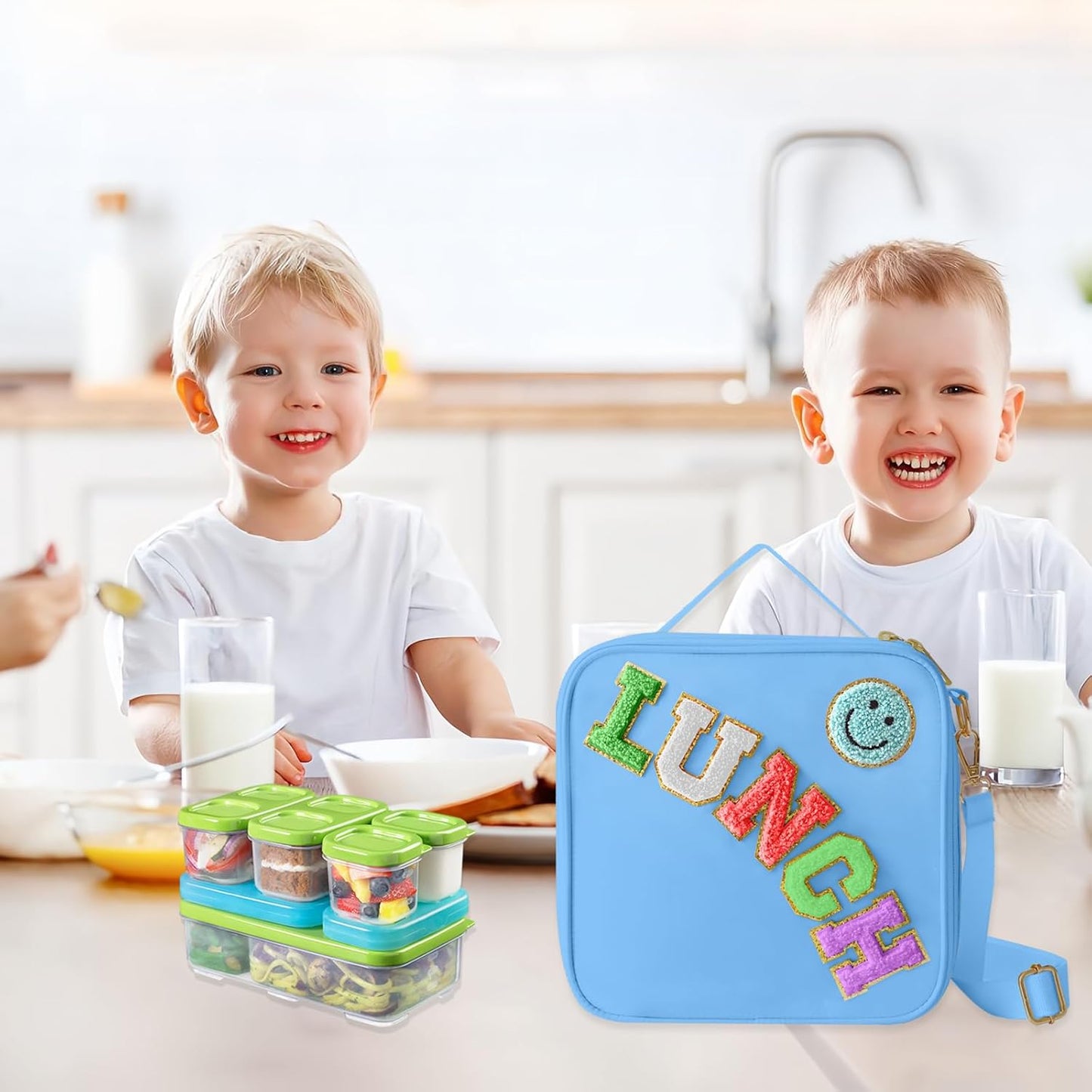 Insulated Lunch Bag With Adjustable Shoulder Strap, Nylon Preppy Lunch Box Large Insulated Lunch Bag Reusable Lunch Tote Bag with Smiley Preppy LunchBag for Girls School Travel Picnic (Dark blue)