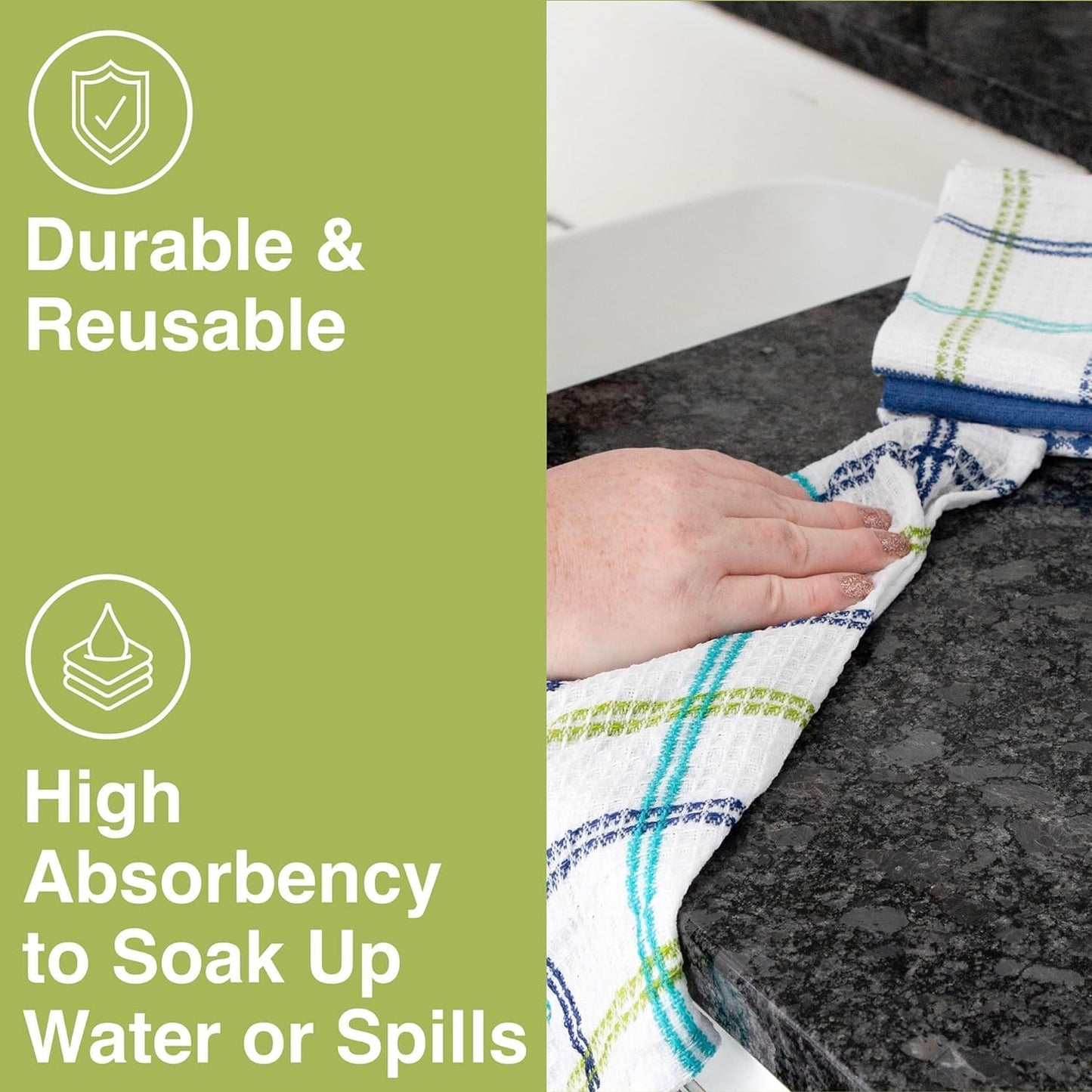 T-FAL Premium Waffle Dish Cloths: Highly Absorbent, Super Soft Long Lasting - 100% Cotton, 12"x13" Flat Waffle Dish Towel for Cleaning & Drying Dishes, (4-Pack), Cool