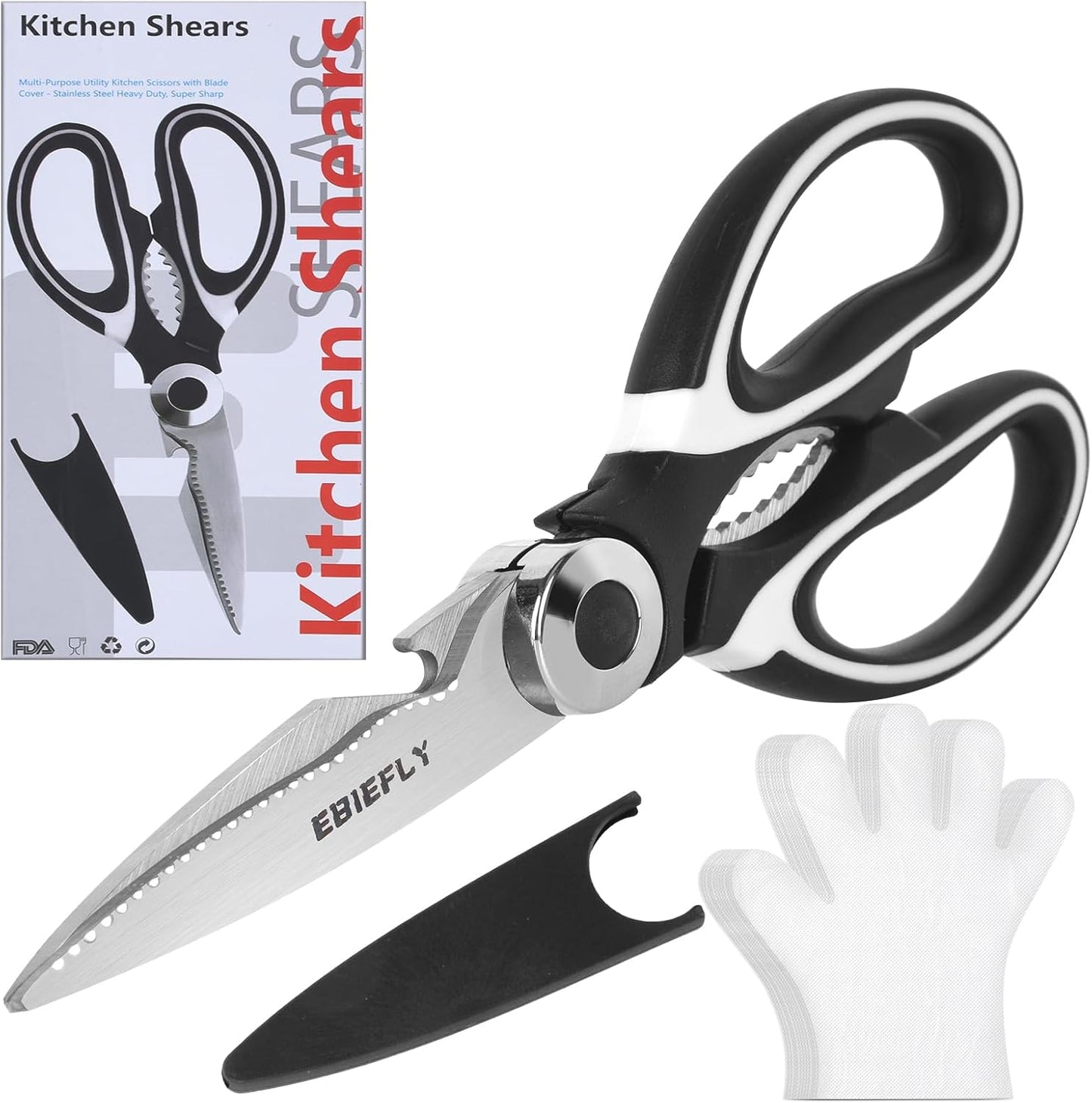 Kitchen Scissors Utility Chopping Scissor Professional Shears for Meat Cutting Sharp Kitchenad Shears Multipurpose Scissor for Food Outdoor BBQ No Rust + 100 Pcs Plastic Gloves Disposable