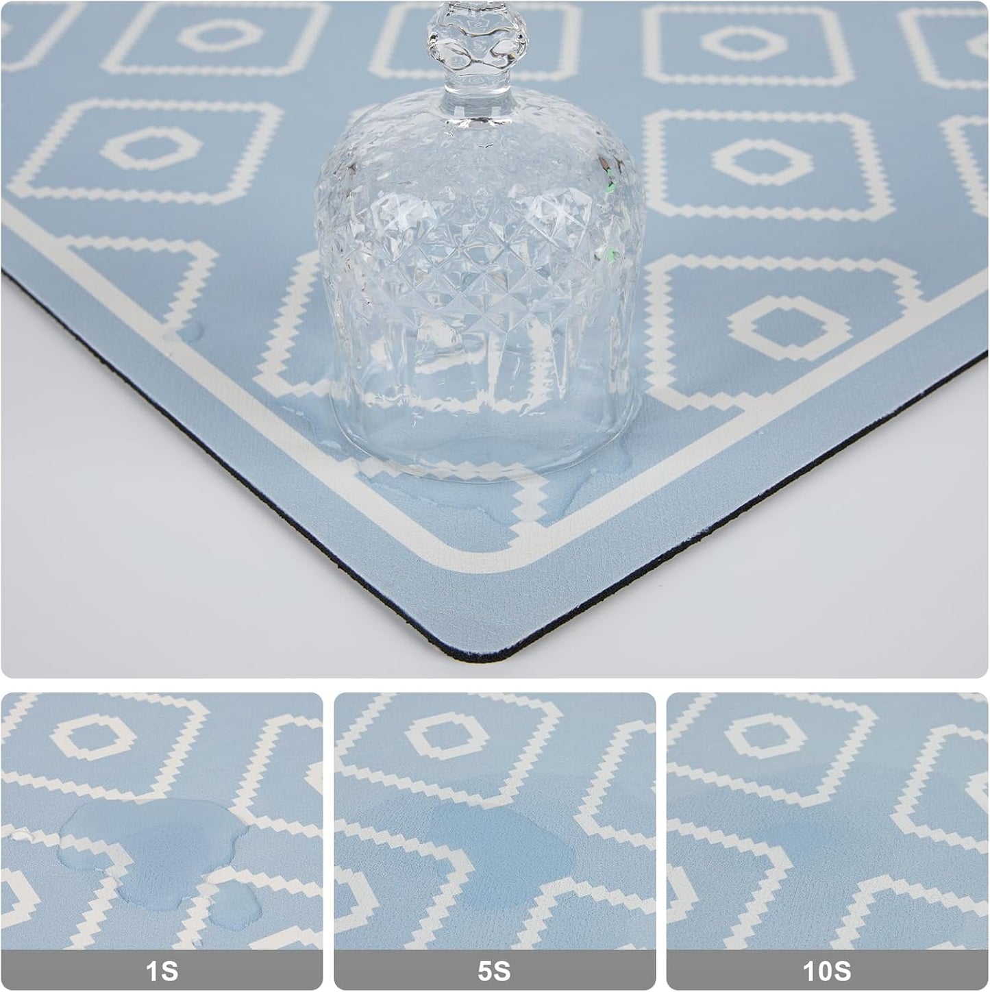 SUEH DESIGN Dish Drying Mat, Absorbent Coffee Mat 19.6 x 11.8 in Quick Dry Kitchen Drying Dish Drain Mat for Kitchen Counter Coffee Bar, Blue