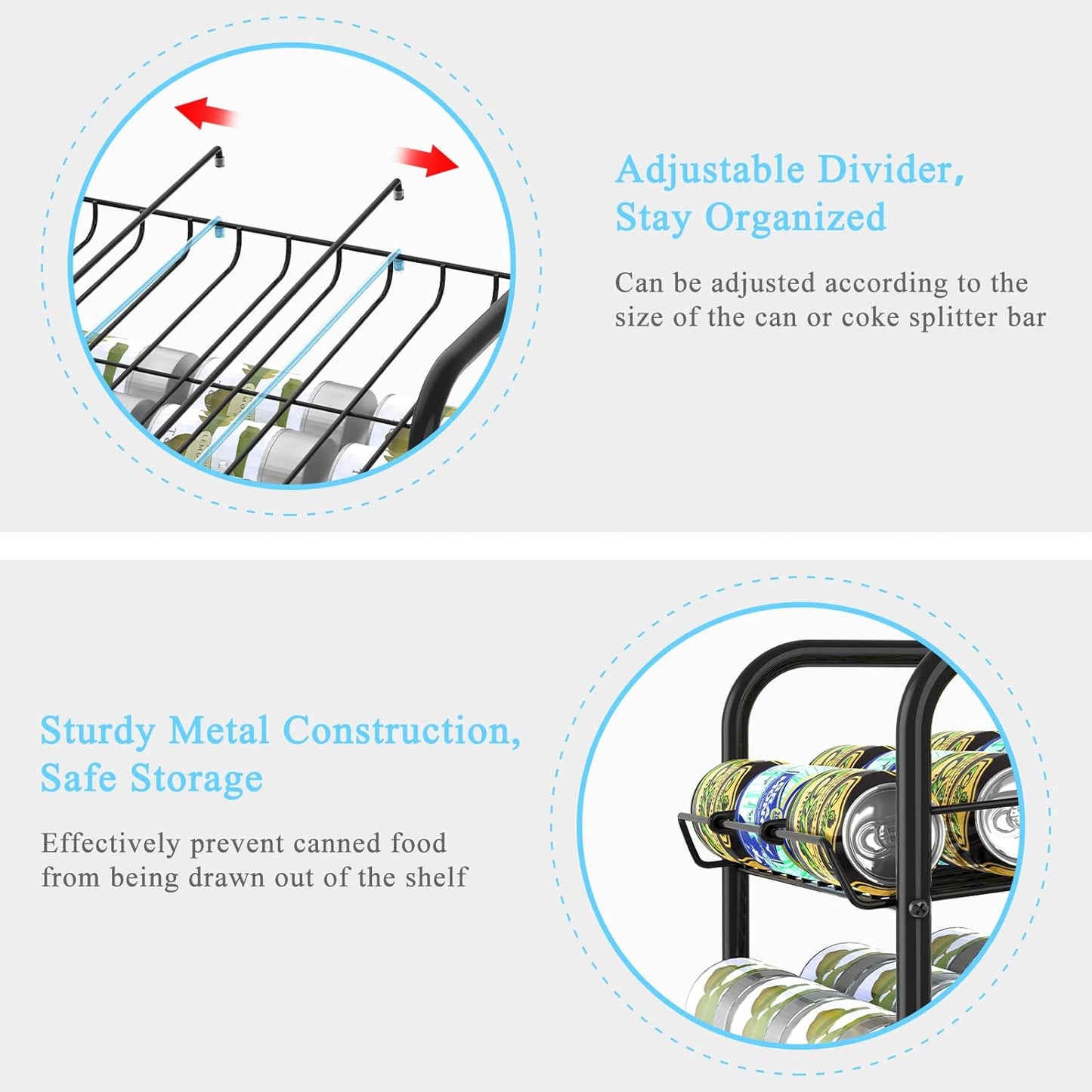 Vrisa Can Organizer for Pantry 7-tier Can Rack Organizer Metal Can Storage Dispenser Rack Holds up to 84 Cans for Canned Food Kitchen Cabinet or Pantry Shelf Black