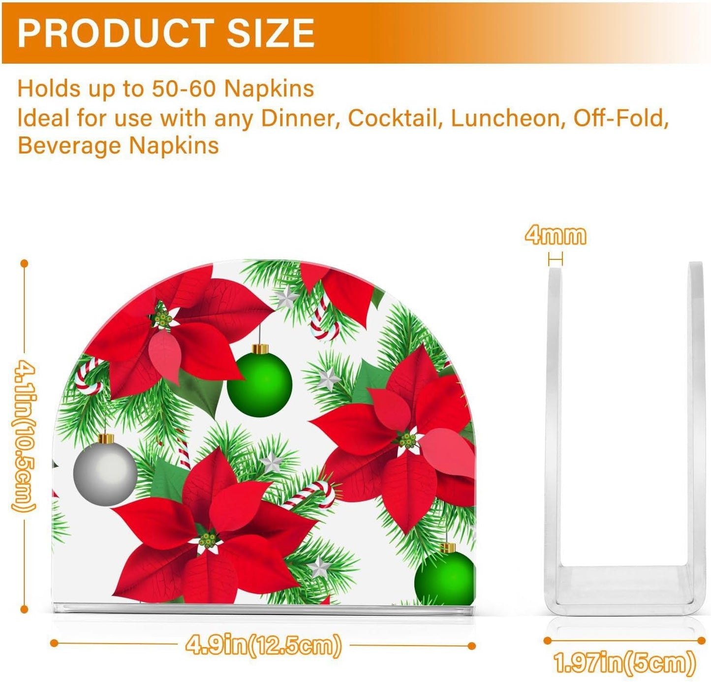 Christmas Poinsettia Flowers Balls Napkin Holder for Table Paper Napkins Holder Acrylic Tissue Dispenser Kitchen Dining Room Bathroom Party Car Decor