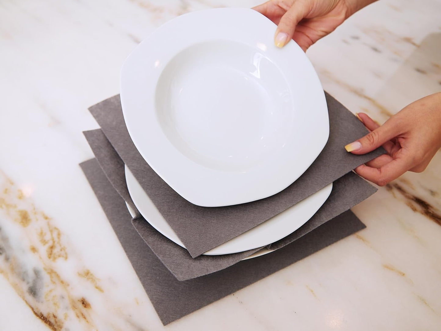 Covermates Keepsakes Dish Storage Box - Stackable, Reinforced Handles, China Storage, Beige Heather