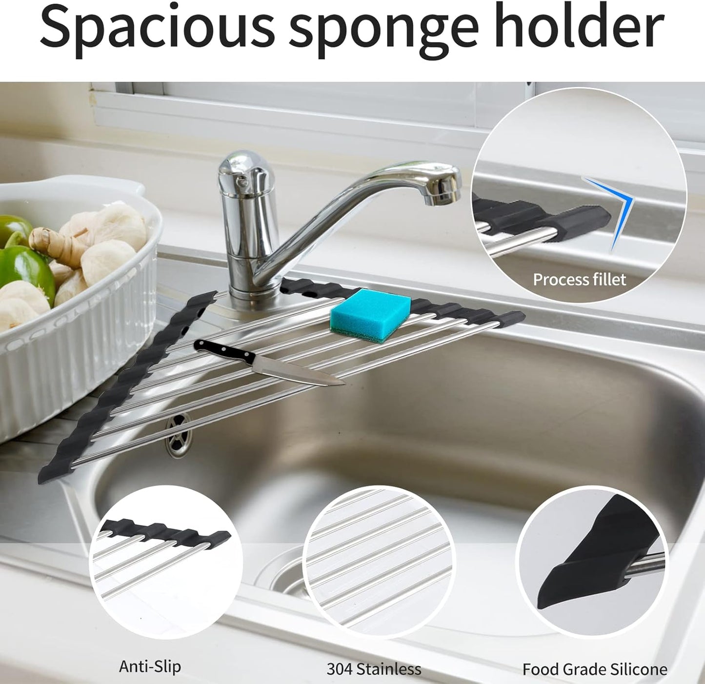 Ahyuan Roll up Dish Drying Rack Over The Sink Kitchen Roll up Sink Drying Rack Portable Dish Drainer Foldable Dish Drying Rack (Black, Triangle 16.3''X9.4'')