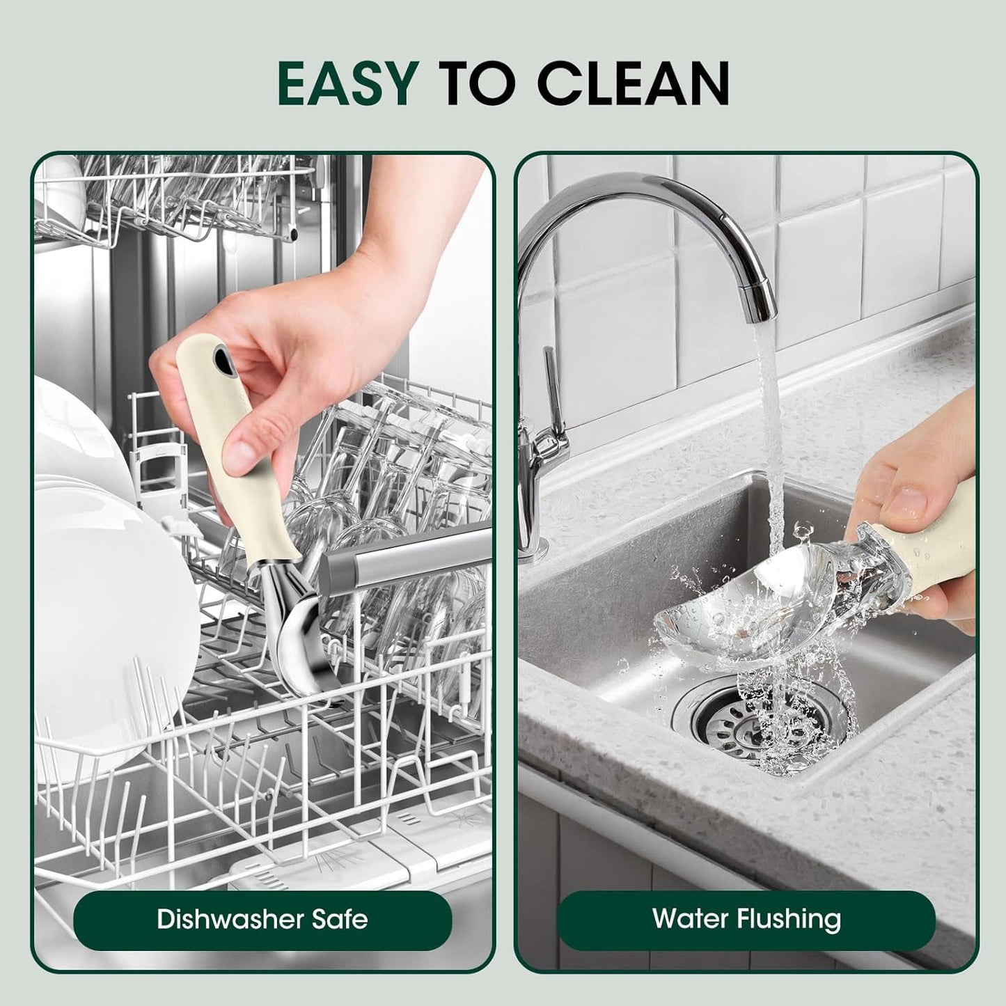 Beneno Heavy Duty Ice Cream Scoop - Upgraded Anti-Fracture Design, Comfortable Grip Long Handle, Effortless Scooping & Dishwasher Safe, Cream