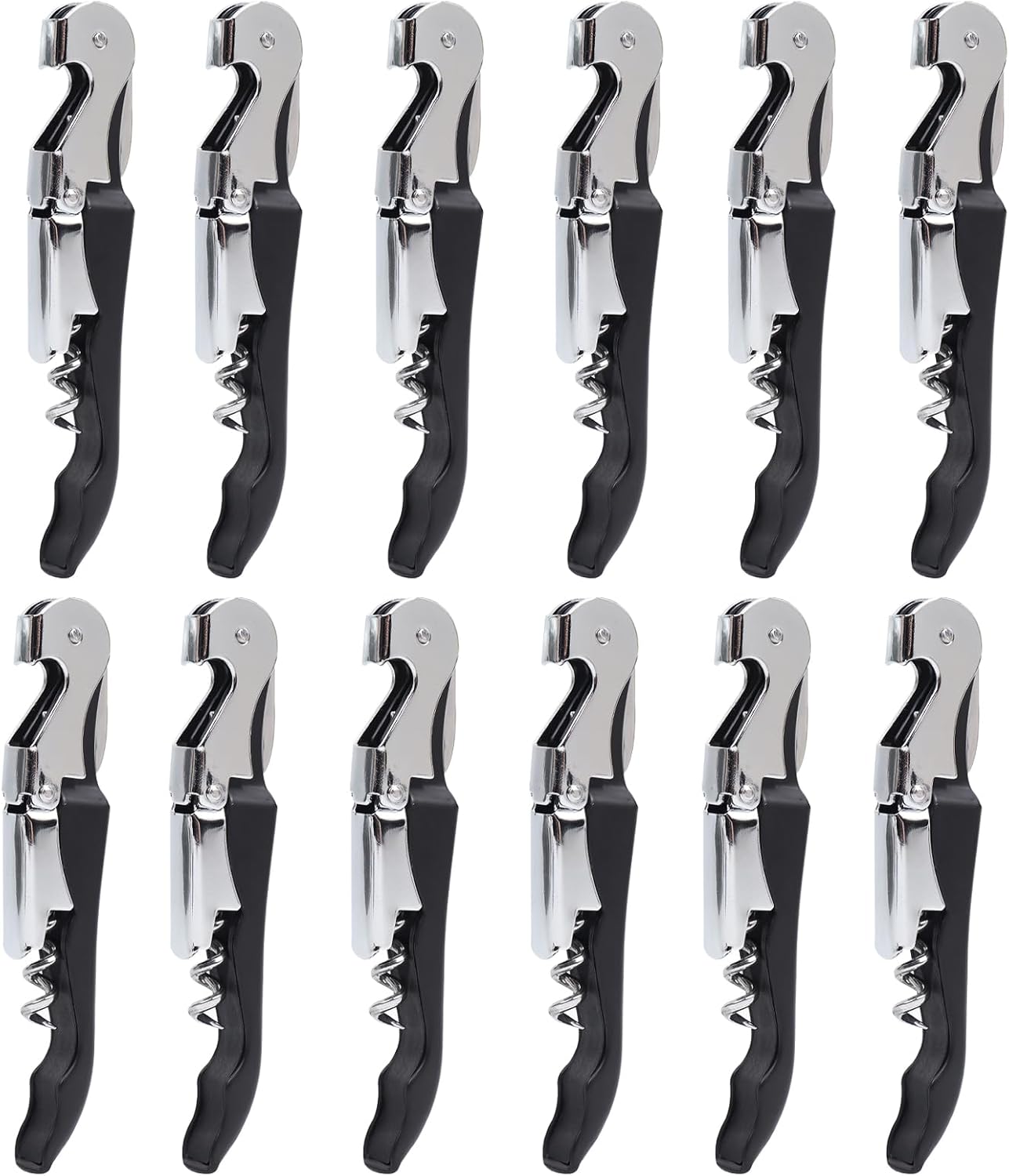 RECUTMS Corkscrew 12 Packs Wine Opener Wine Keys Bulk Stainless Steel Fold Beer or Bottle Opener Serrated Foil Cutter, Perfect for Bars Restaurants Family Company Party(Black)