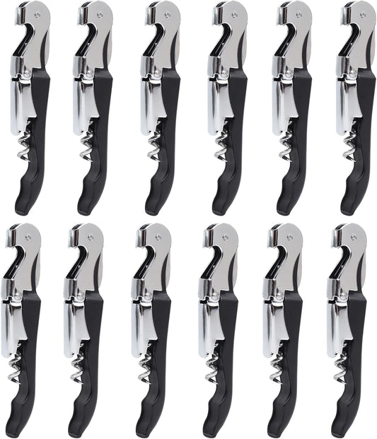 RECUTMS Corkscrew 12 Packs Wine Opener Wine Keys Bulk Stainless Steel Fold Beer or Bottle Opener Serrated Foil Cutter, Perfect for Bars Restaurants Family Company Party(Black)