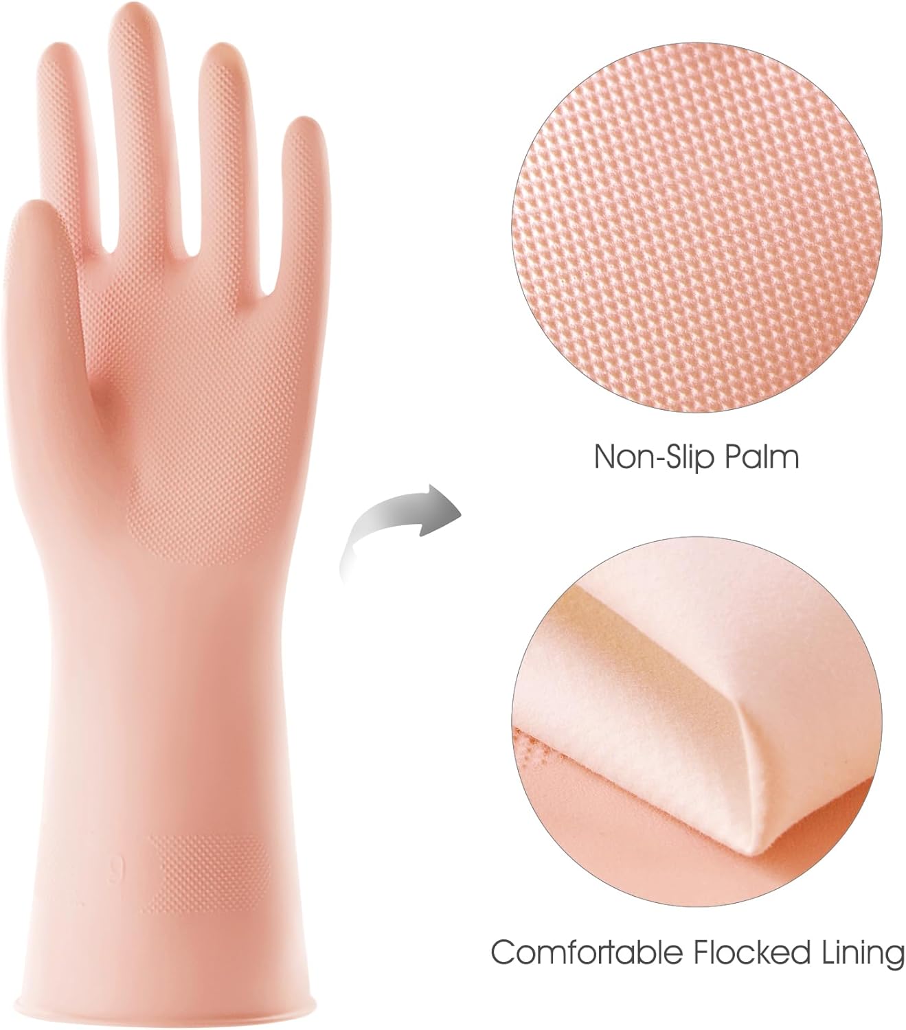 COOLJOB 2 Pairs Thickened Rubber Gloves with Cotton Lining & Non-slip Grip, Colorful Household Long Lasting Dishwashing Gloves for Kitchen & Bathroom Cleaning, Orange & Blue, Small