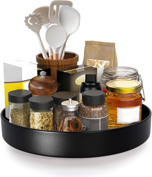 Metal Lazy Susan Organizer, 10 Inch Anti-Rust Turntable for Cabinet, Kitchen, Dining Table, Bathroom – Rotating Spice Rack, Spinner Storage, Round Carousel Organizer for Countertop Black