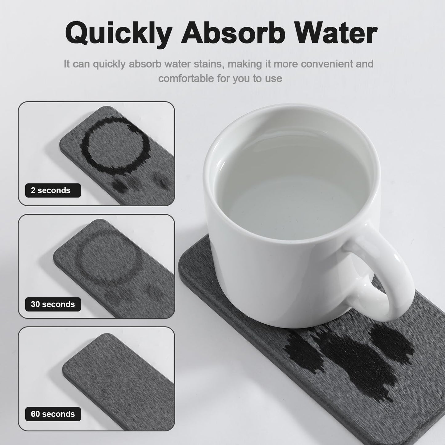 Water Absorbing Stone Tray for Sink | Quick Drying Diatomaceous Earth Coasters | Soap Dish Holder & Toothbrush Holder for Bathroom Counter | Hand Soap & Plant & Toiletries | Dark Grey 4-Pack