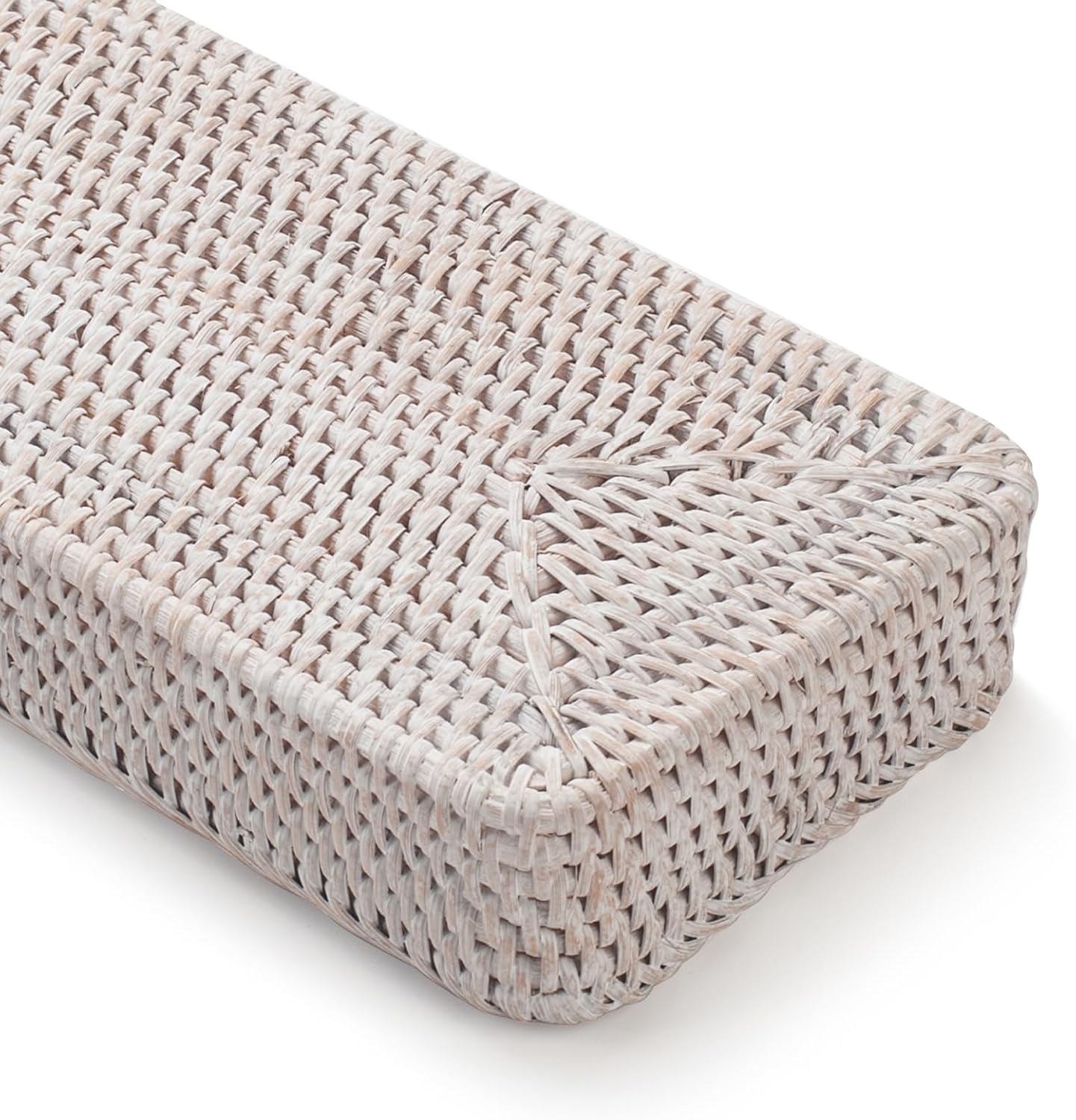 Rattan Bathroom Vanity Tray, Toilet Tank Basket Tray for Paper Hand Towel, Bathroom Counter Tray for Organizing and Decor (Whitewash, 16.3" x 6.1" x 2")