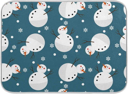Super Absorbent Dish Drying Mat, Microfiber 23 Fast-Drying Dish Mat, 24" x 18", Kitchen Dish Drying Pad, Snowman Snowflake Cute Christmas Holidays…