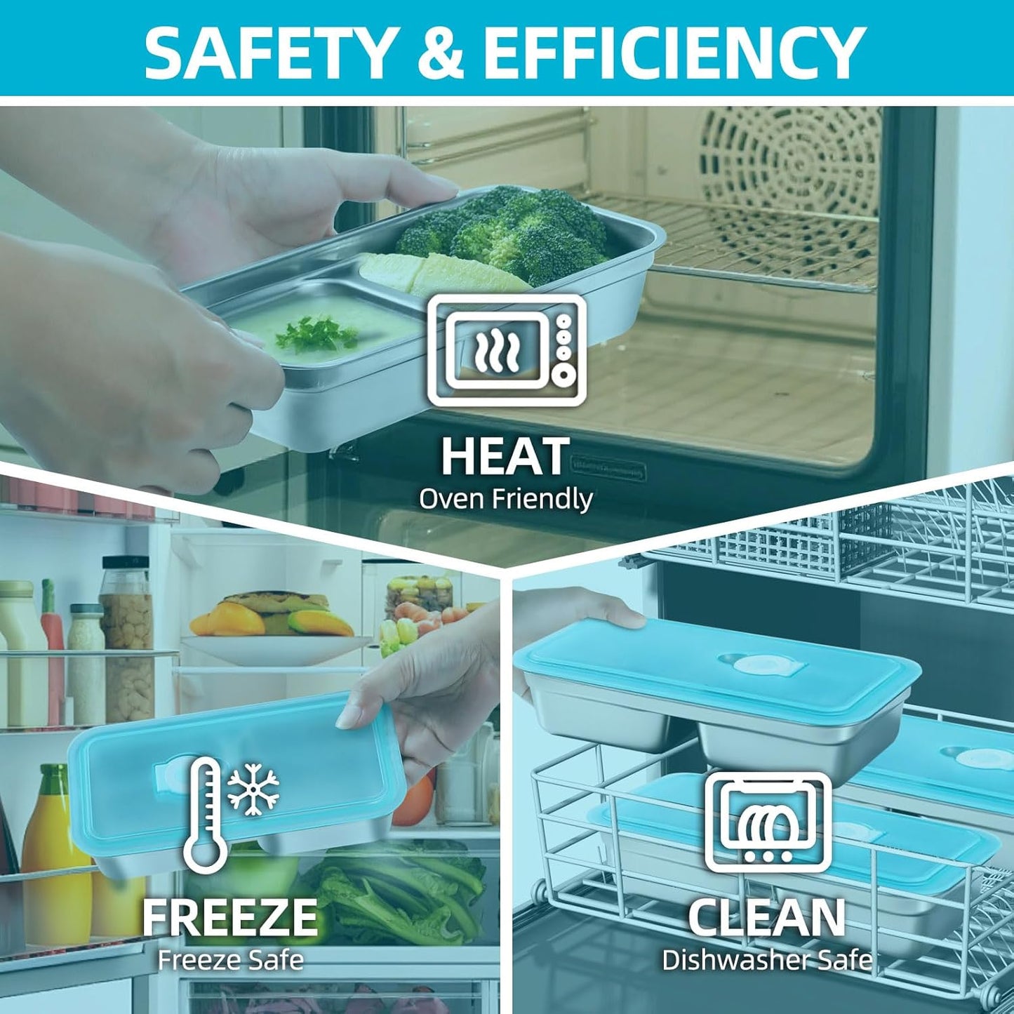 304 Stainless Steel Bento Boxes with Lids, 2pcs Leakproof Double Compartment Snack Containers, Reusable Food Storage Containers for Lunch, Travel & Camping