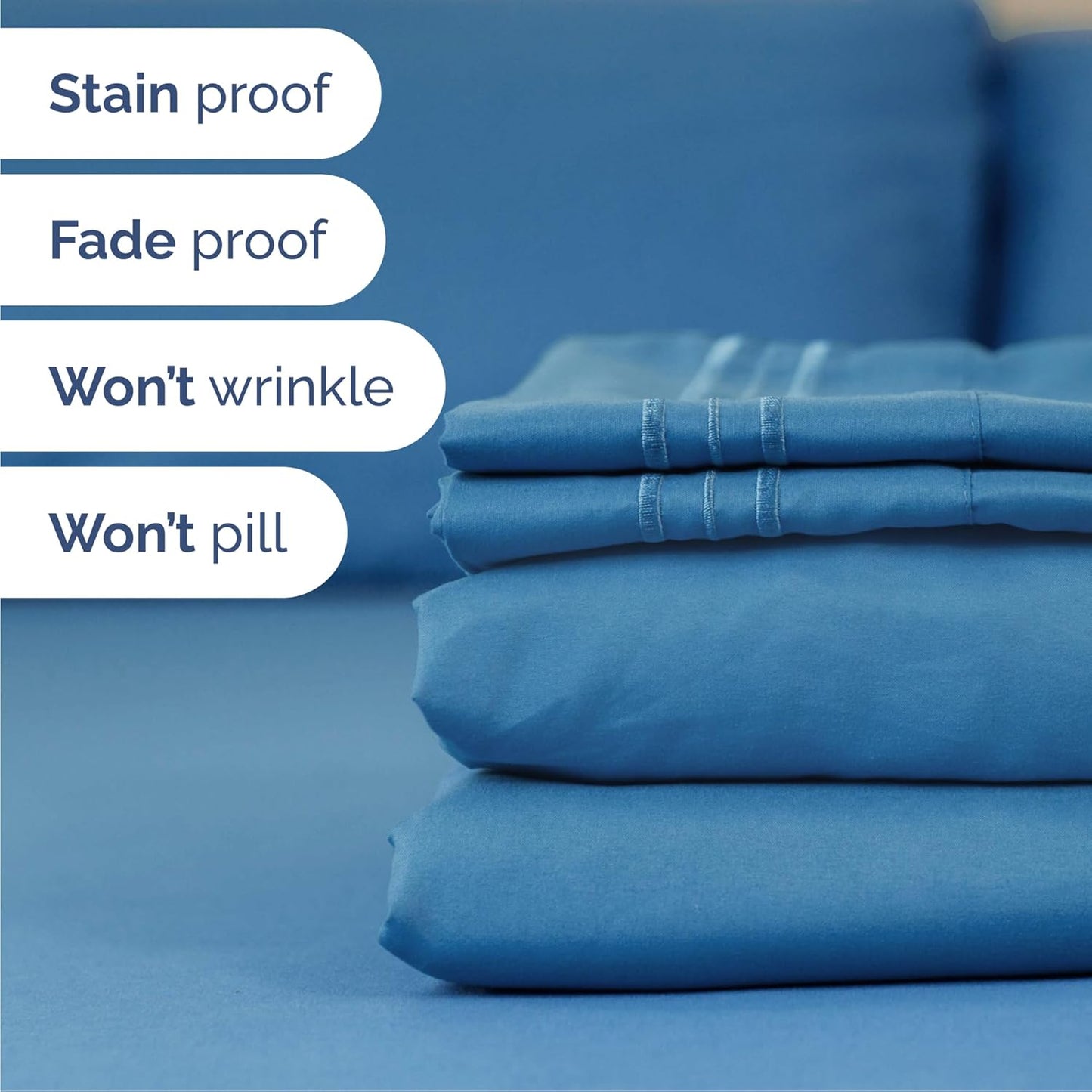 Cal King Size 4 Piece Sheet Set - Comfy Breathable & Cooling Bed Sheets Set - Hotel Luxury Bedding for Women, Men, Kids, Teens, Boys & Girls - Deep Pockets, Soft, Wrinkle Free - Oeko-Tex - Denim Blue