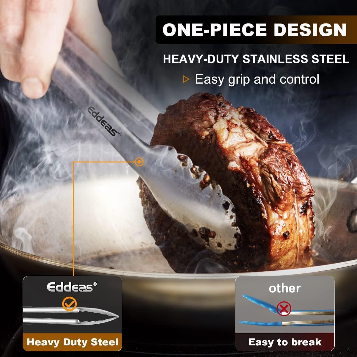 Tongs For Cooking - Heat Resistant 600 Degrees Stainless Steel Kitchen Tong, Heavy Duty Metal Locking Tongs - For Food,Salad, grilling, BBQ 7",9" & 12 inch, set of 3 Dishwasher Safe Blue