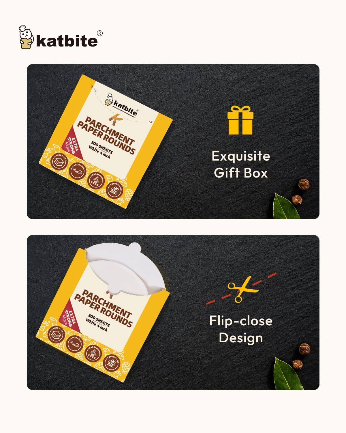 Katbite Heavy Duty Parchment Rounds 4 Inch, 200Pcs Round Parchment Patty Paper Rounds, Use for Baking Small Cakes, Separating Frozen Patty, Toaster Oven, Tortilla Press