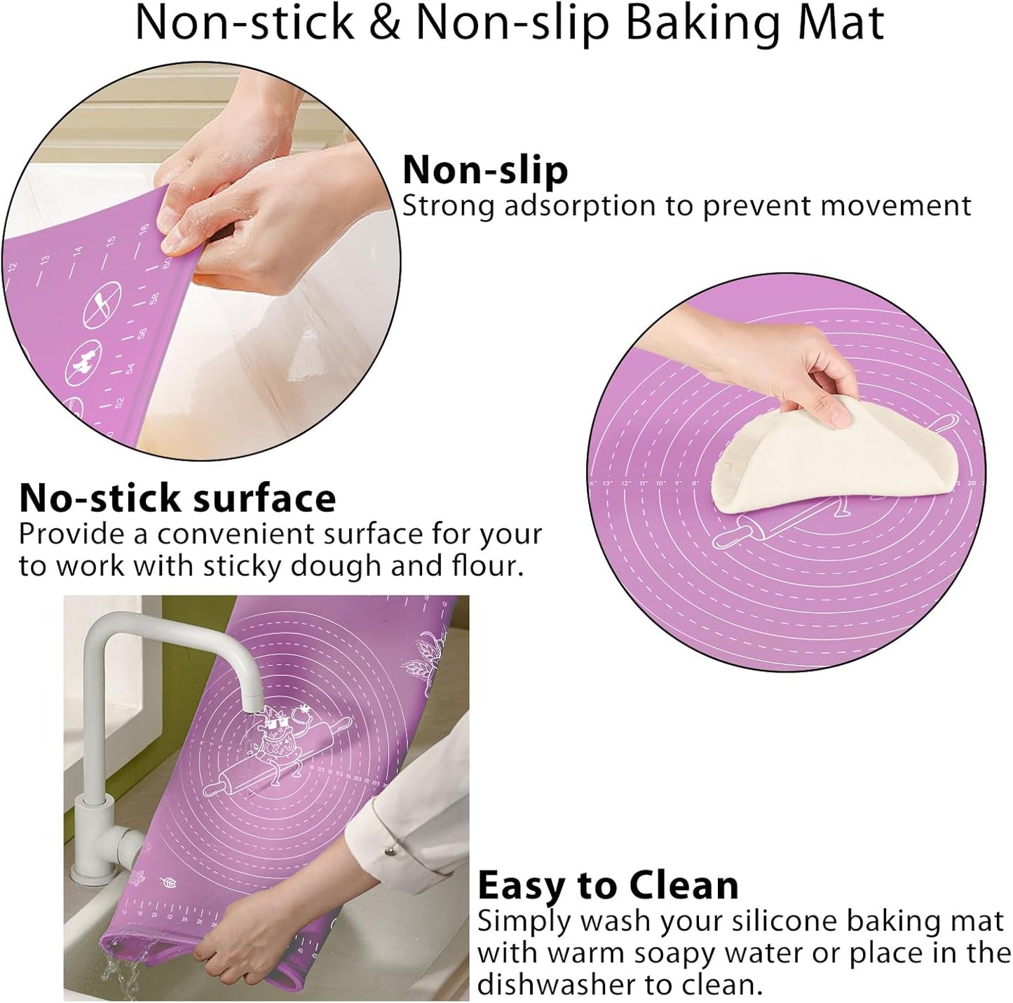 Silicone Baking Mat 32" x 24" Extra Thickness Dough Rolling Mat with Measurements and Edge Heightening, Non-stick Food Grade Silicone Pastry Mat for Pastry, Bread, Cookies, Pizza, Fondant, Pasta