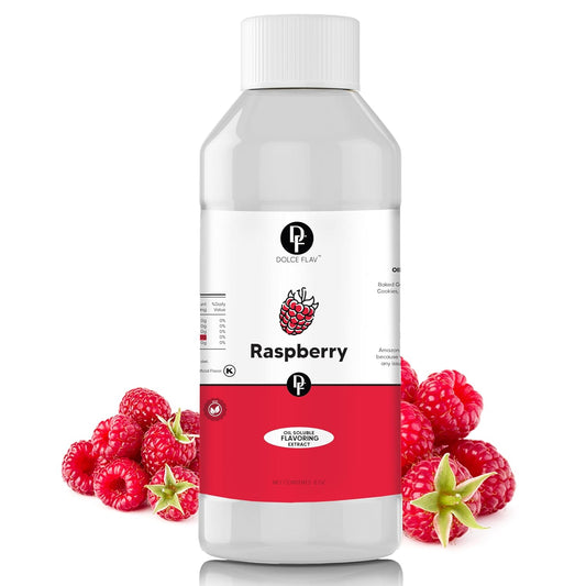 Dolce Flav Raspberry Extract (Oil-Soluble) 8 oz – Kosher, Sugar-Free, Concentrated Raspberry Flavoring for Chocolates, Candies & Baking, Includes Measured Dropper
