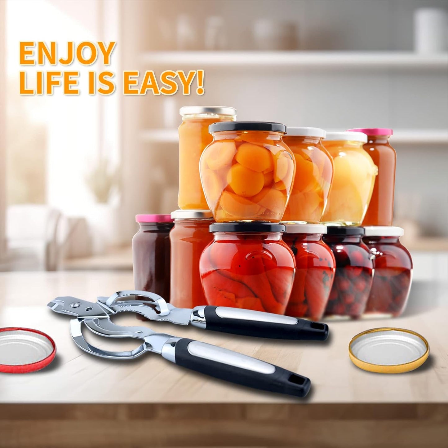 Jar Opener, Multi Jar Opener for Weak Hands, Stainless Steel Jar Lid Opener, Beer Bottle Opener for Arthritic Hands, Seniors with Arthritis