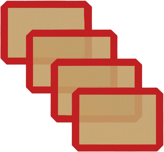 Small Silicone Baking Mats, Set of 4,11-4/5x8-1/4 Inch Quarter Sheet Size, Non Stick, BPA Free, 1/4 Baking Sheet Pan Liner for Cookies, Macaron, Bread, Pastry, Toaster (Red)