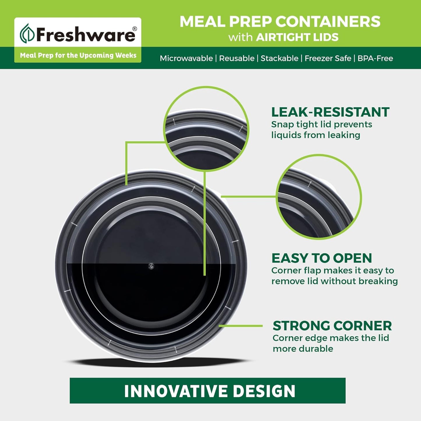 Freshware Meal Prep Bowl Containers [30 Pack] Plastic Bowls with Lids for Soup and Salad, Food Storage Bento Box, BPA Free, Stackable, Lunch Boxes, Microwave/Dishwasher/Freezer Safe (28 oz)