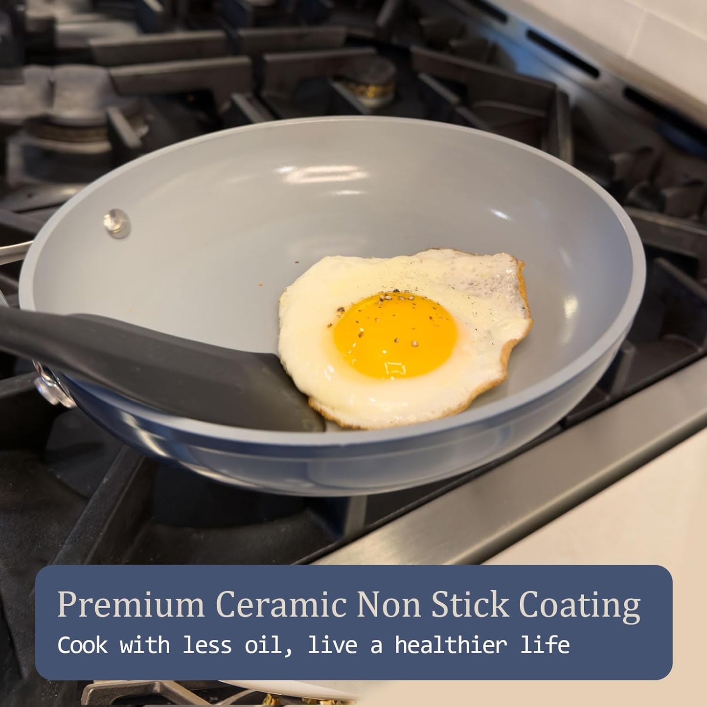 Nonstick Ceramic Frying Pan 8 Inch for Induction Cooktop - Non Toxic, PTFE/PFOA/PFAS Free, Oven & Dishwasher Safe up to 500°F - Non Stick Small Egg Skillet with Stay-Cool Handle - Cream
