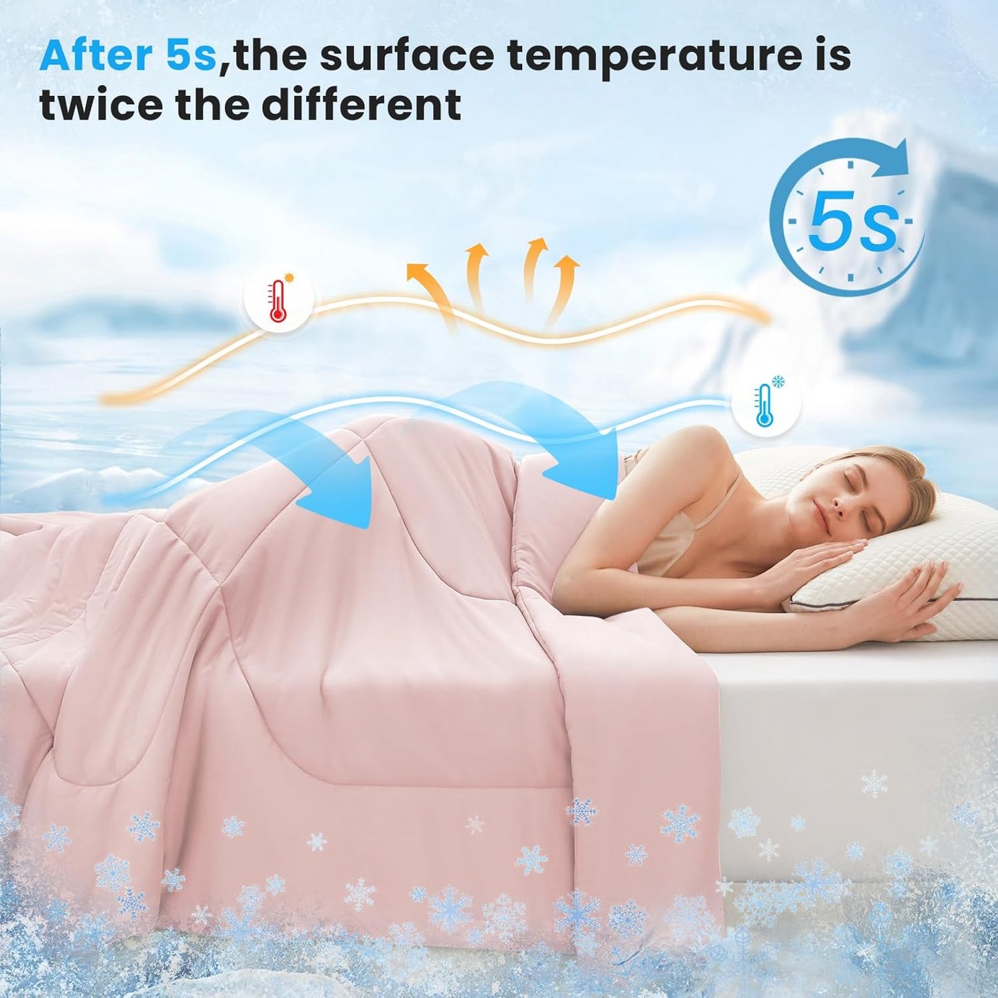 HYLEORY Cooling Comforter King Size - Summer Cooling Blanket for Hot Sleepers/Night Sweats, Double-Sided Cold Touch Silky Ice Comforters, Breathable Lightweight Beddings, Cool Pink, 108"x90"