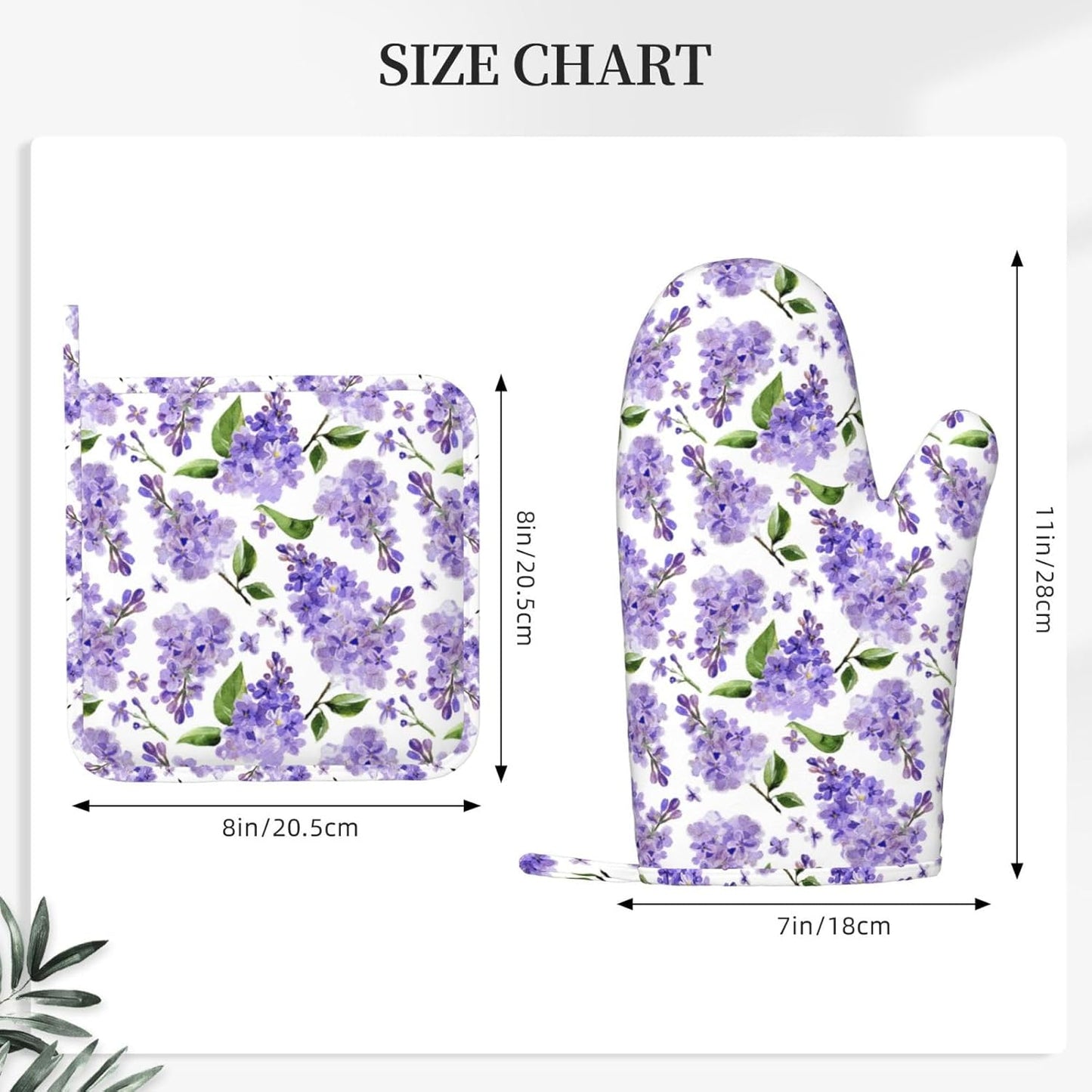 Lavender Oven Mitts and Pot Holders 4 pcs Set Silicone Lilac Flower Kitchen Oven Mitt Gloves Lavenders Pot Holders Non-Slip Heat Resistant Cooking Mitts Set for Kitchen Baking Grilling