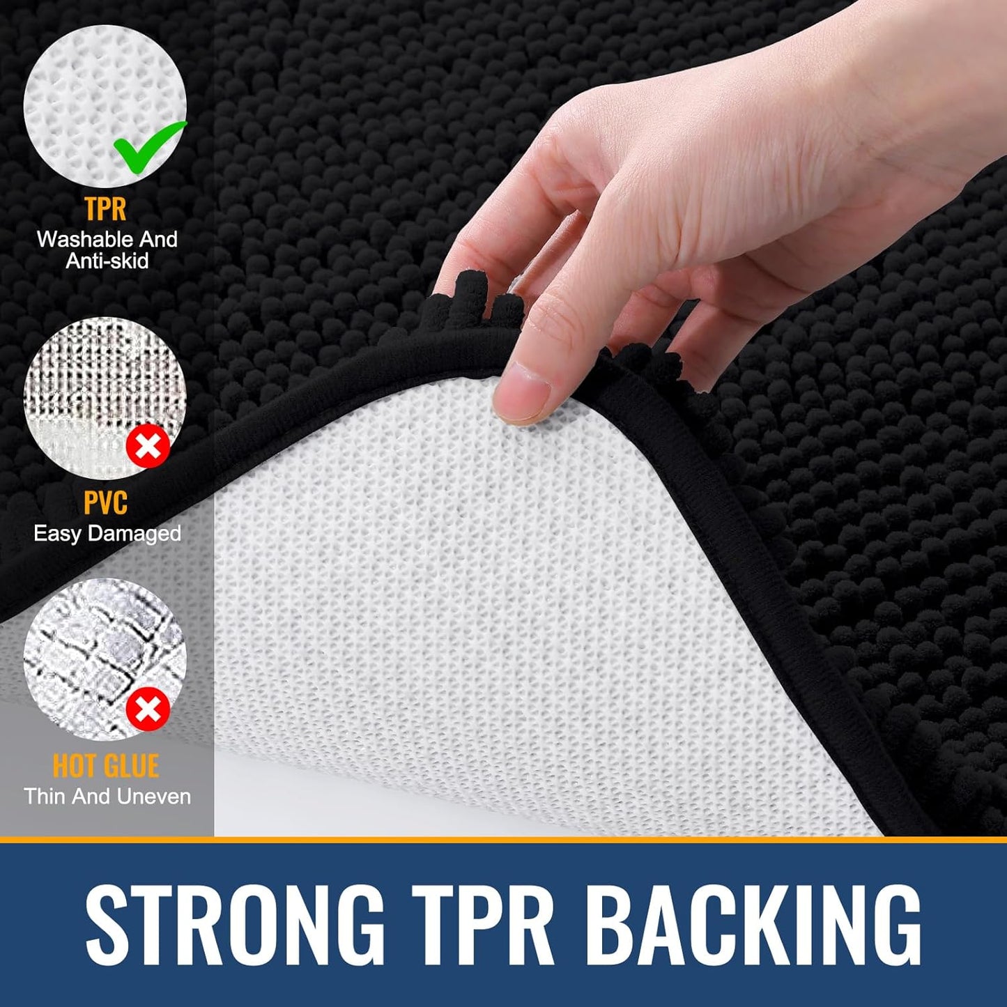 Arotive Bathroom Rugs 36x24, Extra Soft Absorbent Shaggy Chenille Bath Rugs, Machine Washable Rubber Backing Non-Slip Bath Mats for Bathroom Floor Tub and Shower, Home Decor Accessories, Black