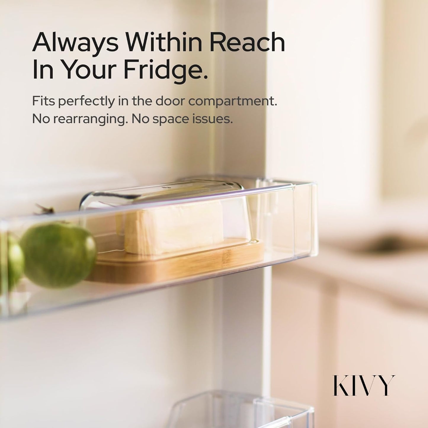 KIVY Glass butter dish with airtight lid that keeps butter soft - For countertop and refrigerator door shelf - Butter tray with lid fridge - Butter holder for counter - Covered butter dishes